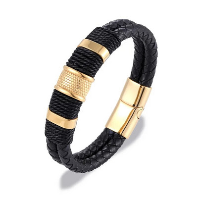 MKENDN Punk muška pletena narukvica od prave plave kože crna narukvica s magnetskom kopčom od nehrđajućeg čelika Pokloni Homme Pulseras