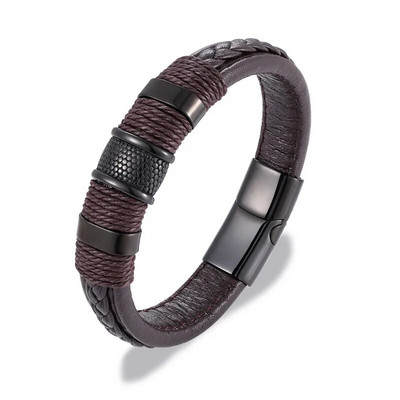 MKENDN Punk muška pletena narukvica od prave plave kože crna narukvica s magnetskom kopčom od nehrđajućeg čelika Pokloni Homme Pulseras