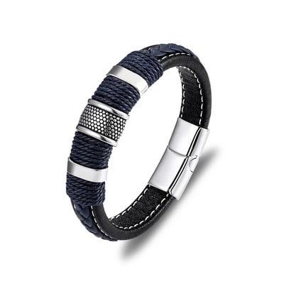 MKENDN Punk muška pletena narukvica od prave plave kože crna narukvica s magnetskom kopčom od nehrđajućeg čelika Pokloni Homme Pulseras