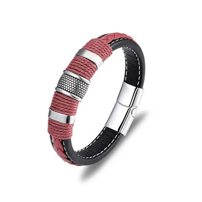 MKENDN Punk muška pletena narukvica od prave plave kože crna narukvica s magnetskom kopčom od nehrđajućeg čelika Pokloni Homme Pulseras