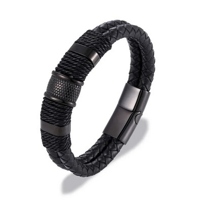 MKENDN Punk muška pletena narukvica od prave plave kože crna narukvica s magnetskom kopčom od nehrđajućeg čelika Pokloni Homme Pulseras