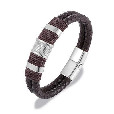 MKENDN Punk muška pletena narukvica od prave plave kože crna narukvica s magnetskom kopčom od nehrđajućeg čelika Pokloni Homme Pulseras