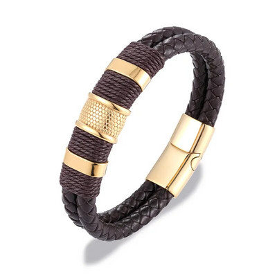 MKENDN Punk muška pletena narukvica od prave plave kože crna narukvica s magnetskom kopčom od nehrđajućeg čelika Pokloni Homme Pulseras