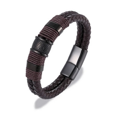 MKENDN Punk muška pletena narukvica od prave plave kože crna narukvica s magnetskom kopčom od nehrđajućeg čelika Pokloni Homme Pulseras
