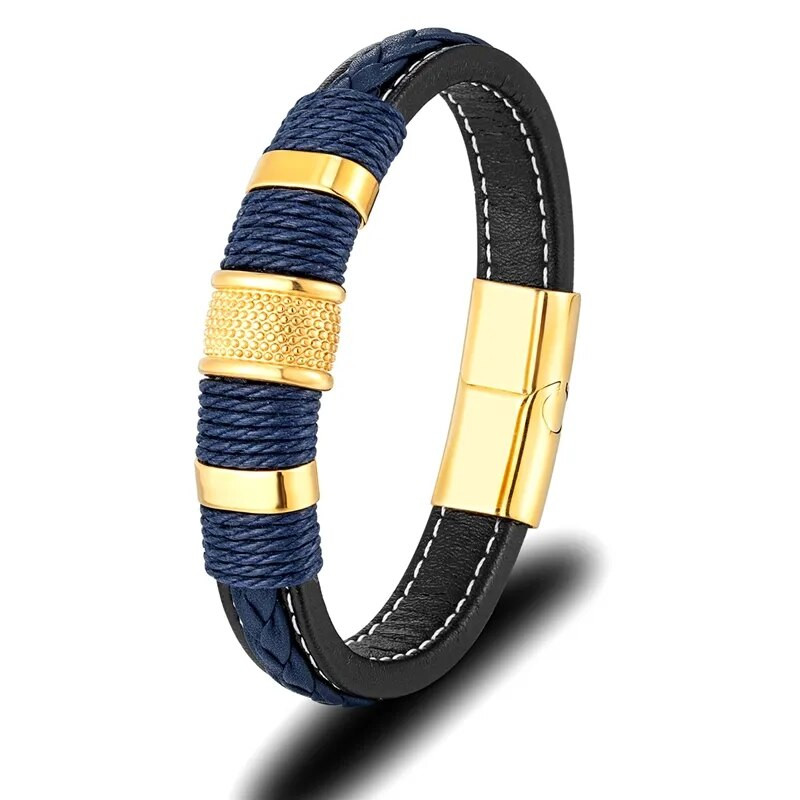MKENDN Punk muška pletena narukvica od prave plave kože crna narukvica s magnetskom kopčom od nehrđajućeg čelika Pokloni Homme Pulseras