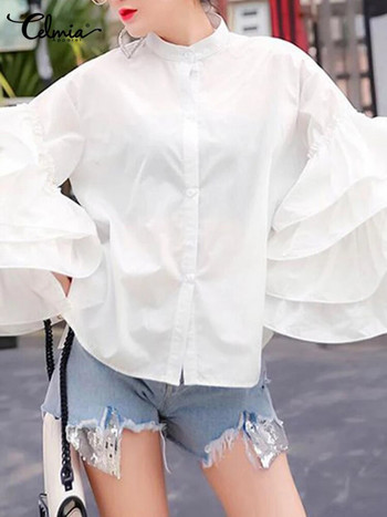 Celmia 2023 Fashion μακριά μανίκια γυναικείες μπλούζες Vintage βολάν πουκάμισα για πάρτι casual μακρυμάνικο μπλουζάκια Κομψά μπλούζα