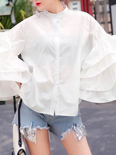 Celmia 2023 Модни дамски блузи с дълъг ръкав, ретро парти ризи с волани Ежедневни топове с дълги ръкави Копчета Елегантни блузи