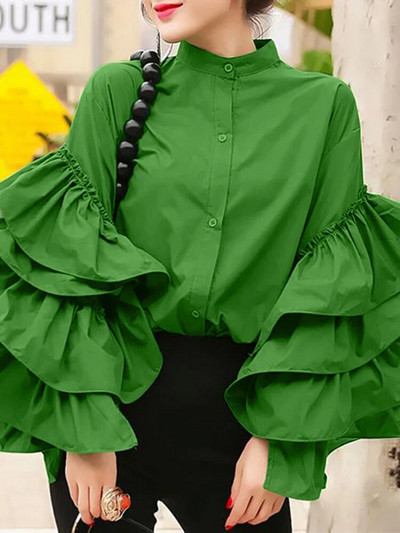 Celmia 2023 Модни дамски блузи с дълъг ръкав, ретро парти ризи с волани Ежедневни топове с дълги ръкави Копчета Елегантни блузи