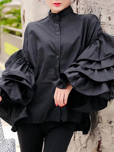 Celmia 2023 Модни дамски блузи с дълъг ръкав, ретро парти ризи с волани Ежедневни топове с дълги ръкави Копчета Елегантни блузи