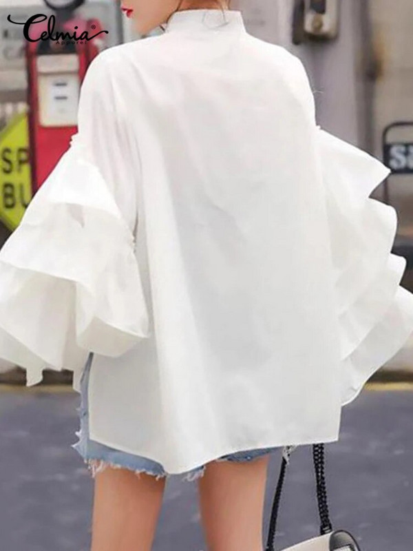 Celmia 2023 Модни дамски блузи с дълъг ръкав, ретро парти ризи с волани Ежедневни топове с дълги ръкави Копчета Елегантни блузи