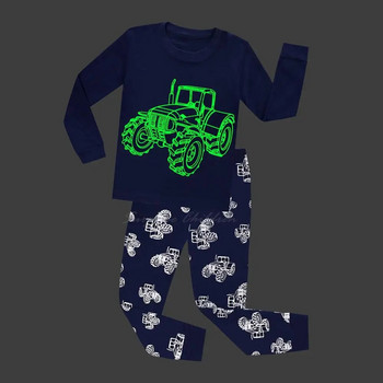 Децата обичат комплекти пижами за момчета и момичета с пълен ръкав от 2 бр. Детски пижами, светещи в тъмното Трактор Динозавър PJ Подаръци Infantil Pijama