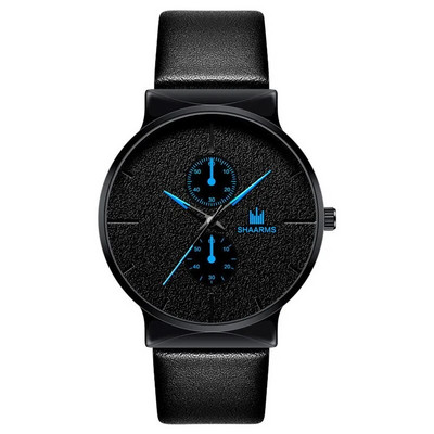 Модни луксозни мъжки часовници с циферблат Мъжки бизнес спортни часовници Изчистени черни кожени електронни мъжки ръчни часовници Ежедневни подаръци