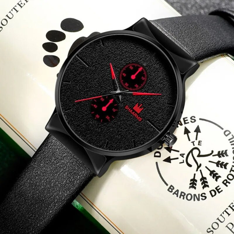 Mados Prabangūs Vyriški laikrodžiai Ciferblatas Vyras Verslo Sportiniai Laikrodžiai Paprasti Juodos Odinės Elektroninės Vyriškos riešinės Laikrodis Kasdieninės dovanos