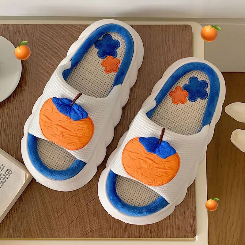 Mo Dou Four Season Home Neklizajući Debeli potplat Mute Pamuk od konoplje Ženske papuče Simpatičan crtani oblik Muška sobna obuća Novi dolazak