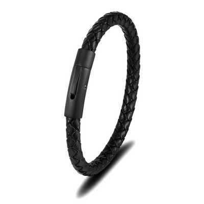 MKENDN Brățară din piele albastră împletită, minimalistă, pentru bărbați, negru mat, cataramă magnetică din oțel inoxidabil, bijuterii Homme Pulseras