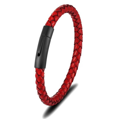 MKENDN Brățară din piele albastră împletită, minimalistă, pentru bărbați, negru mat, cataramă magnetică din oțel inoxidabil, bijuterii Homme Pulseras