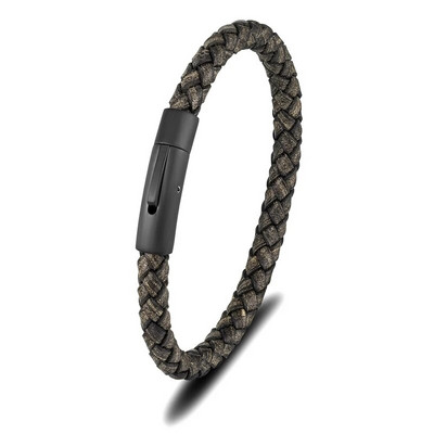 MKENDN Brățară din piele albastră împletită, minimalistă, pentru bărbați, negru mat, cataramă magnetică din oțel inoxidabil, bijuterii Homme Pulseras