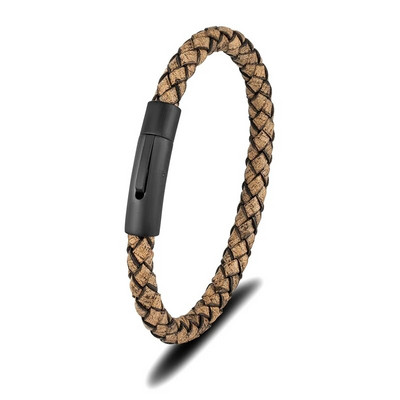 MKENDN Brățară din piele albastră împletită, minimalistă, pentru bărbați, negru mat, cataramă magnetică din oțel inoxidabil, bijuterii Homme Pulseras