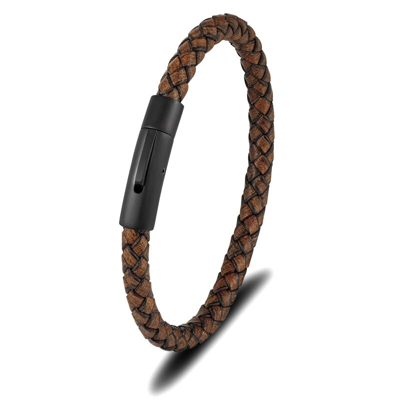 MKENDN Brățară din piele albastră împletită, minimalistă, pentru bărbați, negru mat, cataramă magnetică din oțel inoxidabil, bijuterii Homme Pulseras
