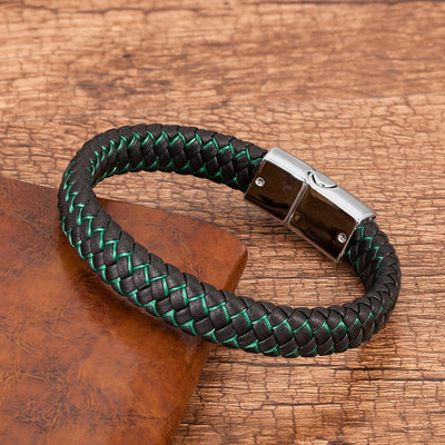 Madingos natūralios odinės apyrankės vyriškos juodos pintos virvelės apyrankės vyrams metalinės magnetinės apyrankės papuošalai didmeninė prekyba