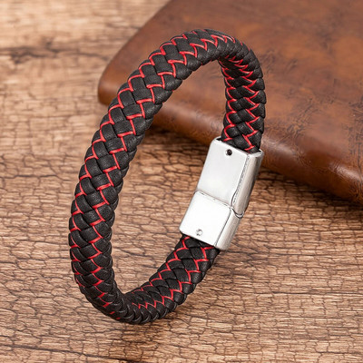 Madingos natūralios odinės apyrankės vyriškos juodos pintos virvelės apyrankės vyrams metalinės magnetinės apyrankės papuošalai didmeninė prekyba