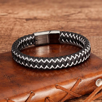 Madingos natūralios odinės apyrankės vyriškos juodos pintos virvelės apyrankės vyrams metalinės magnetinės apyrankės papuošalai didmeninė prekyba