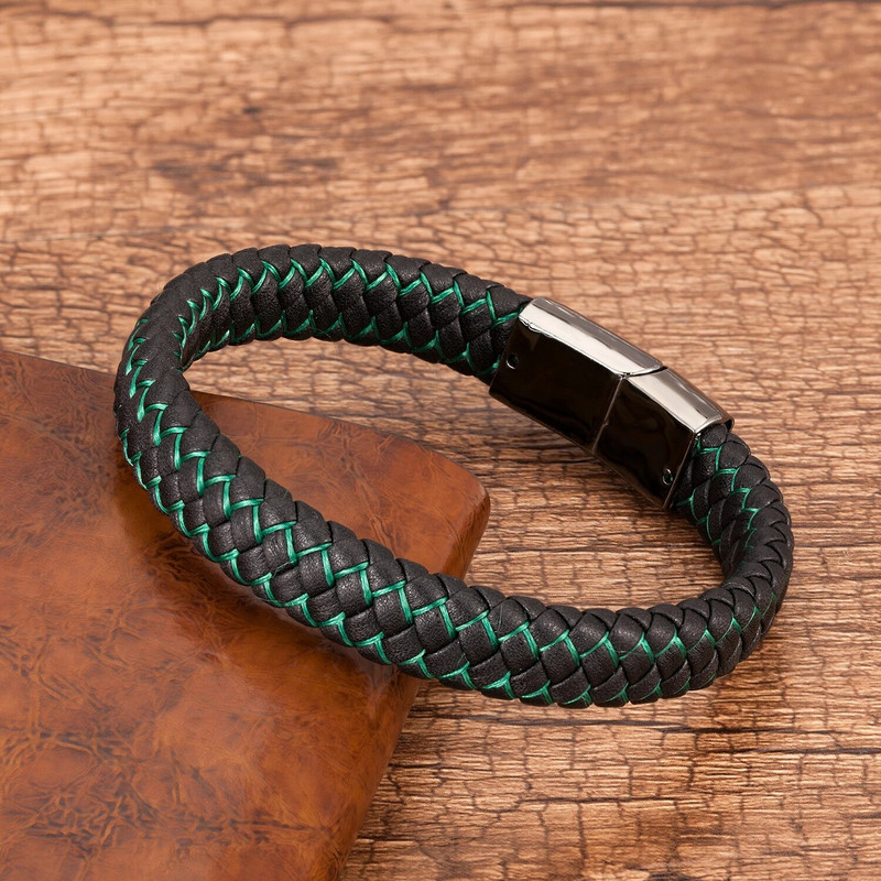 Madingos natūralios odinės apyrankės vyriškos juodos pintos virvelės apyrankės vyrams metalinės magnetinės apyrankės papuošalai didmeninė prekyba