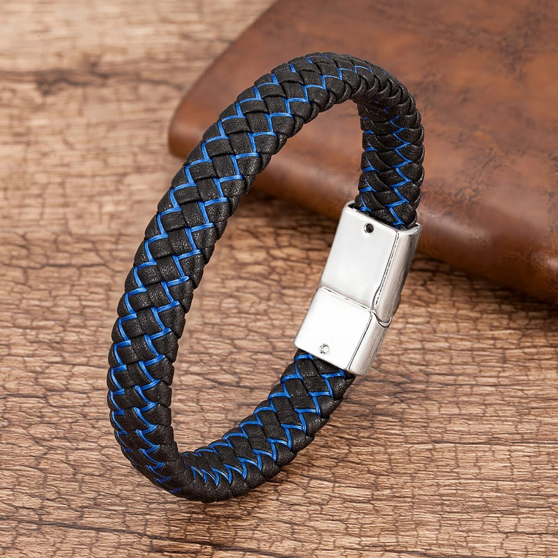 Madingos natūralios odinės apyrankės vyriškos juodos pintos virvelės apyrankės vyrams metalinės magnetinės apyrankės papuošalai didmeninė prekyba