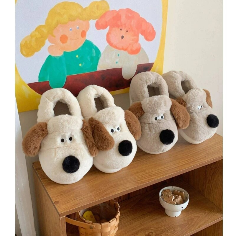 Papuci de casă din bumbac cu câine drăguț de iarnă 2023 Noi papuci de bumbac de pluș și calduri pentru acasă, ocazional, confort, talpă moale, pantofi din bumbac anti-alunecare