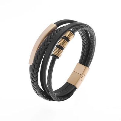 Brățară clasică din piele încrucișată pentru bărbați Bijuterii frumoase Cadou Brățară învelită cu mai multe straturi cu închidere magnetică din metal