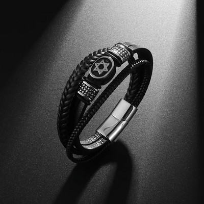 Brățară clasică din piele încrucișată pentru bărbați Bijuterii frumoase Cadou Brățară învelită cu mai multe straturi cu închidere magnetică din metal