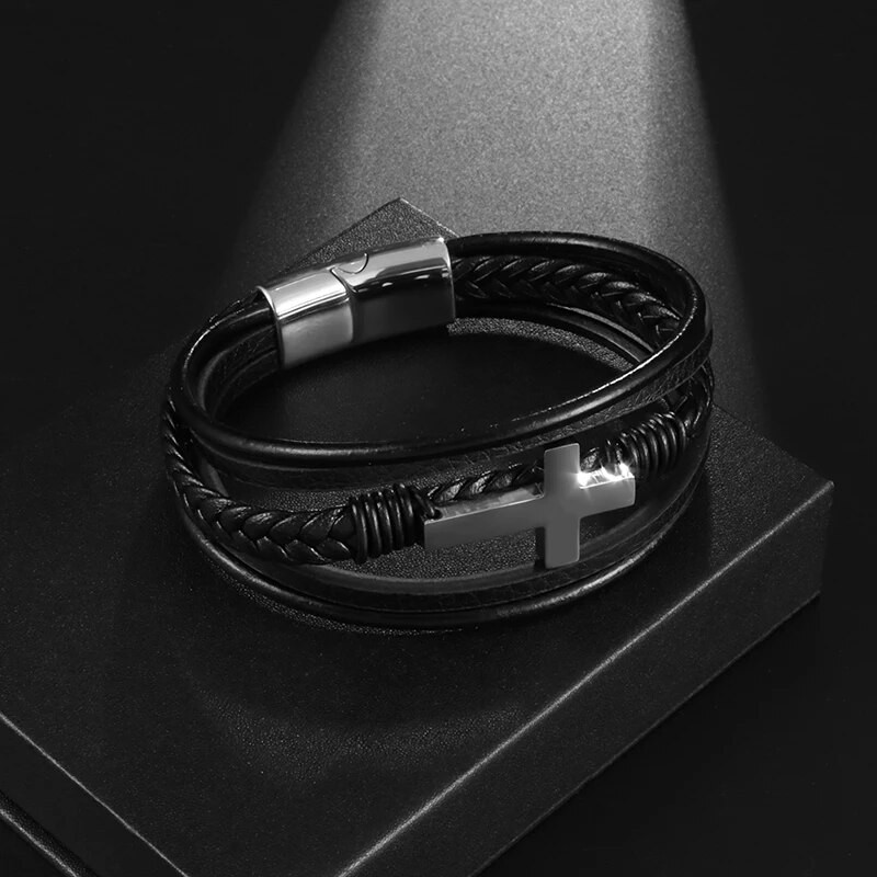 Brățară clasică din piele încrucișată pentru bărbați Bijuterii frumoase Cadou Brățară învelită cu mai multe straturi cu închidere magnetică din metal