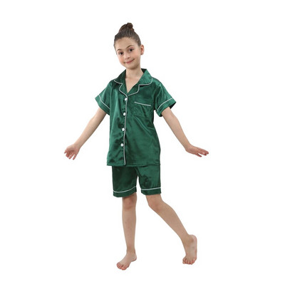 2 buc. Pijamale pentru bebeluși băieți și fetițe, pantaloni de sus din satin de mătase, cu mânecă lungă, pijamale solide cu nasturi, set din satin Cămașă de noapte Lenjerie de noapte pentru copii