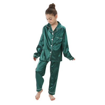 2 buc. Pijamale pentru bebeluși băieți și fetițe, pantaloni de sus din satin de mătase, cu mânecă lungă, pijamale solide cu nasturi, set din satin Cămașă de noapte Lenjerie de noapte pentru copii