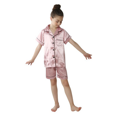2 buc. Pijamale pentru bebeluși băieți și fetițe, pantaloni de sus din satin de mătase, cu mânecă lungă, pijamale solide cu nasturi, set din satin Cămașă de noapte Lenjerie de noapte pentru copii