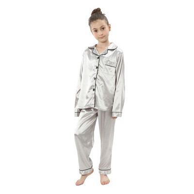 2 buc. Pijamale pentru bebeluși băieți și fetițe, pantaloni de sus din satin de mătase, cu mânecă lungă, pijamale solide cu nasturi, set din satin Cămașă de noapte Lenjerie de noapte pentru copii
