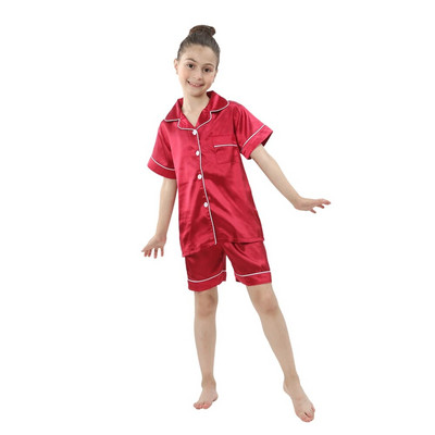 2 buc. Pijamale pentru bebeluși băieți și fetițe, pantaloni de sus din satin de mătase, cu mânecă lungă, pijamale solide cu nasturi, set din satin Cămașă de noapte Lenjerie de noapte pentru copii