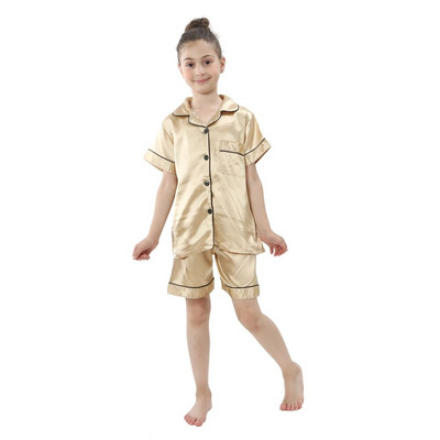 2 buc. Pijamale pentru bebeluși băieți și fetițe, pantaloni de sus din satin de mătase, cu mânecă lungă, pijamale solide cu nasturi, set din satin Cămașă de noapte Lenjerie de noapte pentru copii