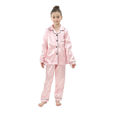 2 buc. Pijamale pentru bebeluși băieți și fetițe, pantaloni de sus din satin de mătase, cu mânecă lungă, pijamale solide cu nasturi, set din satin Cămașă de noapte Lenjerie de noapte pentru copii