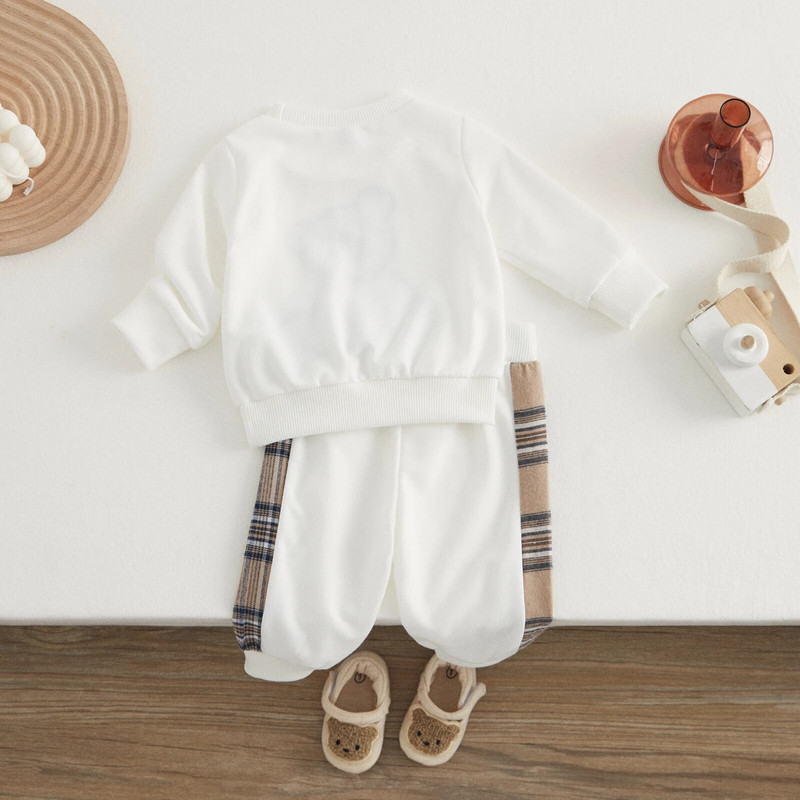 VISgogo Kūdikių mergaitės drabužiai berniukui Pavasario rudens apranga ilgomis rankovėmis languota meška megztiniai viršūnės ir kelnės 2 vnt. laisvalaikio sportiniai kostiumai