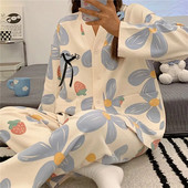 Set de pijamale de toamnă, 2 piese, pentru femei, subțiri, sexy, costum de acasă minunat, 2023, cu decolteu în V, pentru fete, pijamale cu mânecă lungă