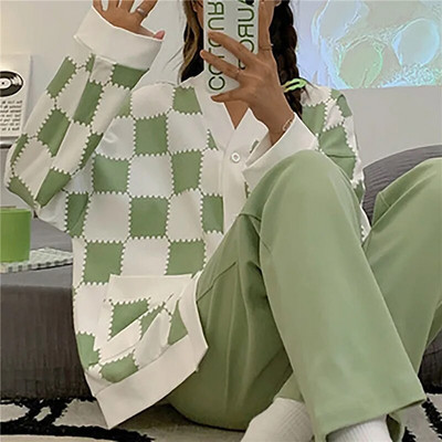 Set de pijamale de toamnă, 2 piese, pentru femei, subțiri, sexy, costum de acasă minunat, 2023, cu decolteu în V, pentru fete, pijamale cu mânecă lungă