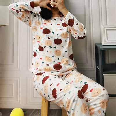 Set de pijamale de toamnă, 2 piese, pentru femei, subțiri, sexy, costum de acasă minunat, 2023, cu decolteu în V, pentru fete, pijamale cu mânecă lungă