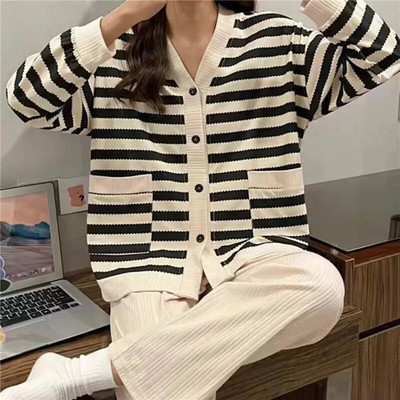 Set de pijamale de toamnă, 2 piese, pentru femei, subțiri, sexy, costum de acasă minunat, 2023, cu decolteu în V, pentru fete, pijamale cu mânecă lungă