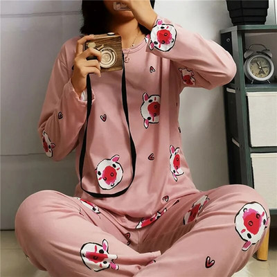 Set de pijamale de toamnă, 2 piese, pentru femei, subțiri, sexy, costum de acasă minunat, 2023, cu decolteu în V, pentru fete, pijamale cu mânecă lungă
