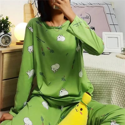 Set de pijamale de toamnă, 2 piese, pentru femei, subțiri, sexy, costum de acasă minunat, 2023, cu decolteu în V, pentru fete, pijamale cu mânecă lungă