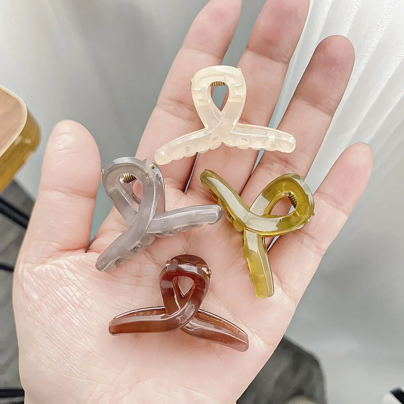 Κομψό μικρό 5 εκατοστά ζελέ σταυρός καρχαρίας κλιπ μαλλιών Πλαστικά διαφανή γεωμετρικά μαλλιά νύχια καβούρι για γυναίκες Καλοκαιρινό κοριτσίστικο αλογοουρά