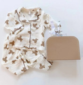 Set de pijamale din bumbac și in pentru copii, fetiță, băieți, îmbrăcăminte ocazională, desene animate, imprimeu, cu mânecă lungă, cu nasturi, haine de dormit pentru acasă