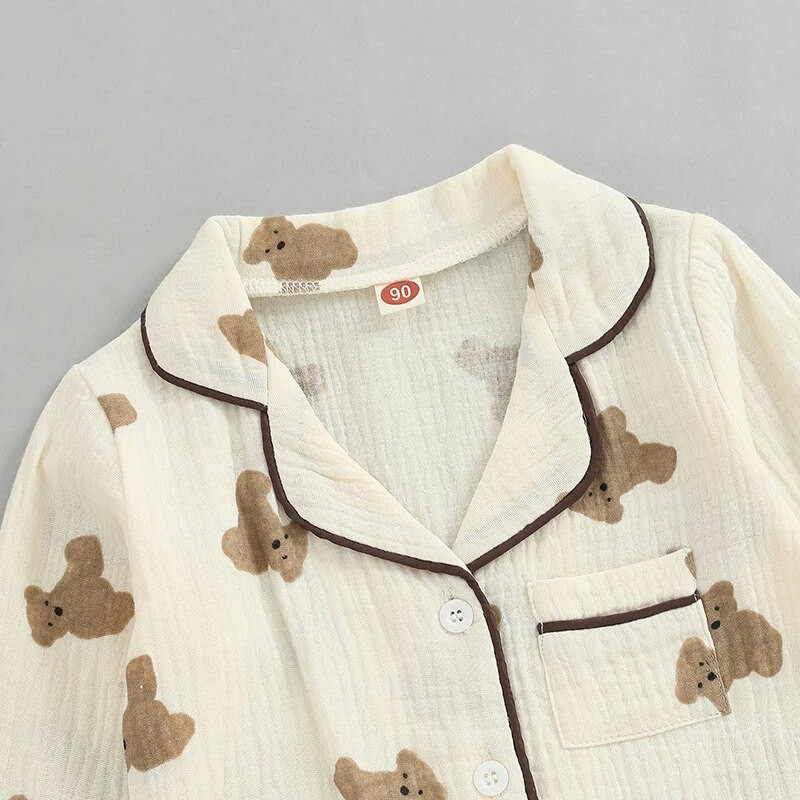 Set de pijamale din bumbac și in pentru copii, fetiță, băieți, îmbrăcăminte ocazională, desene animate, imprimeu, cu mânecă lungă, cu nasturi, haine de dormit pentru acasă