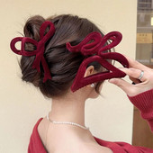 Κόκκινο βελούδινο φιόγκο Κλιπ μαλλιών Φθινοπωρινό χειμώνα Γυναικείο κλιπ με νύχια γαλλική κομψή φουρκέτα Κορεάτικα αξεσουάρ μαλλιών Γυναικεία καλύμματα κεφαλής Δώρο